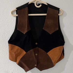 Vintage Style Black and Brown Suede Vest